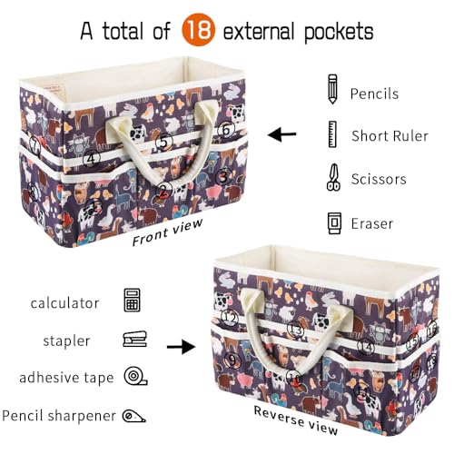 Craft Organizer Tote Bag with Multiple Pockets,Scrapbooking Art Storage - color: Purple animals