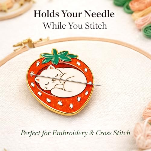 Magnetic Needle Minder, Needle Minder for Cross Stitch Embroidery Sewing, Cute Funny Needleminder Needle Holder, Strong Magnet Needle Nanny, Gift for Women Stitch Lovers, (Strawberry Cat) - color: Strawberry Cat