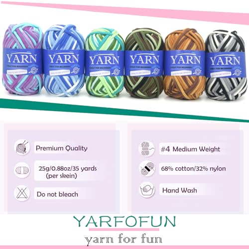 6 Pack Beginners Crochet Yarn Rainbow Multicolor Cotton Crochet Yarn for Crocheting Knitting Beginners-Variegated Series 02 - color: Variegated Series 02, size: 6 PACK