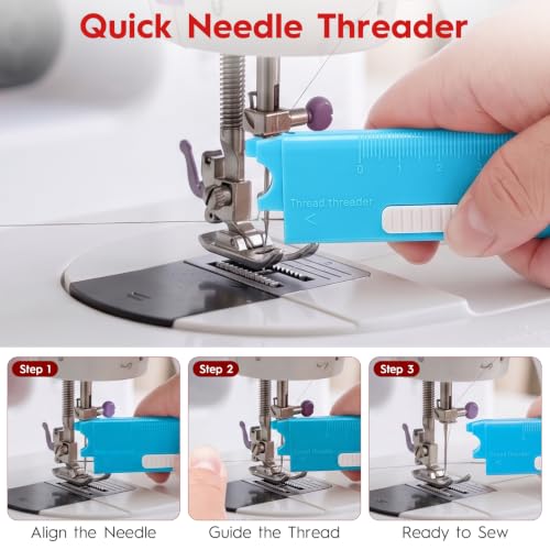 Sewing Machine Needle Threader, 5 in 1 Automatic Quick Threading Tool, Multifunctional Stitch Insertion Seam Guide with Seam Rippers for Quilting Alterations Tailoring(2 Pack,Blue/Purple) - color: Blue/Purple