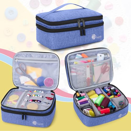 Luxja Double-Layer Medium Sewing Organizer, Dark Blue - color: Dark Blue, size: Medium
