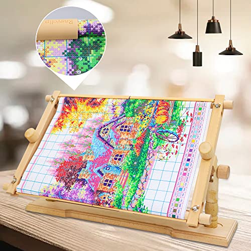 Embroidery Frame Stand - Adjustable Cross Stitch Scroll Frame, Beech Wood Quilt Frame Needlepoint Holder Floor Table Lap Stand Embroidery Hoop Holder for Stitching Sewing Craft