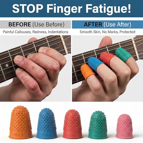 20 Pieces Rubber Thimble, Rubber Fingers Tips Silicone Finger Protectors, Finger Tips Office 5 Different Sizes for Quilting, Knitting, Embroidery, Paperwork & Crafts