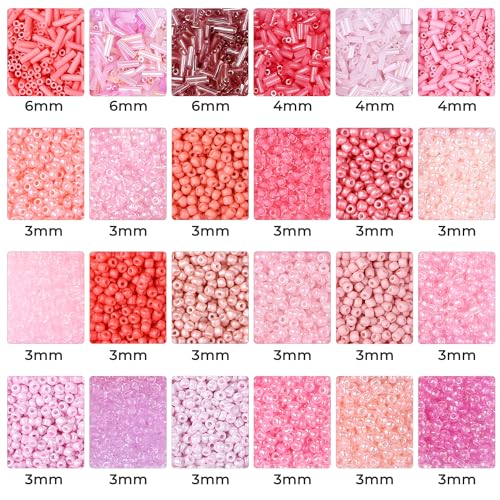 7500Pcs Pink Glass Seed & Tube Bugle Beads Kit for Embroidery and Craft - color: E-Pink