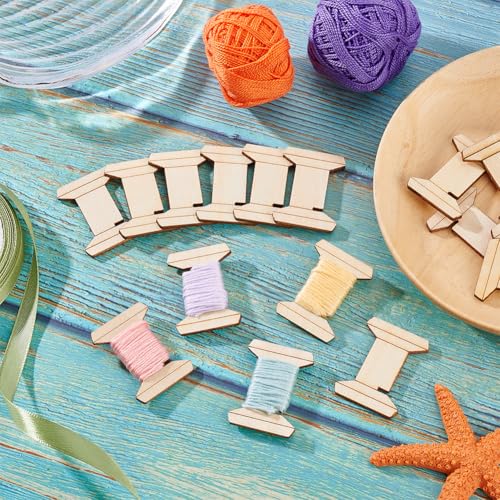 PH PandaHall 20pcs Thread Organizer Bobbin Winder Embroidery Thread Storage Floss Keeper Knitting Thread Holder Spool Shape Wood Bobbins Card for Sewing Crochet Needlework Tool 1.2x1.5 Inch