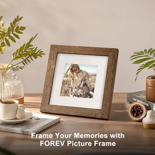 TOFOREVO 6x6 Picture Frames with 4x4 Mat Set of 2, Rustic Brown - color: Rustic Wood, size: 6x6