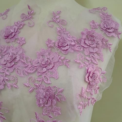 2 Pair 29 * 13cm Red/Pink/Purple/Sky Blue Wedding Dress Lace Shirt Accessories Embroidery Lace Garment Design DIY Accessories (Pink) - color: Pink