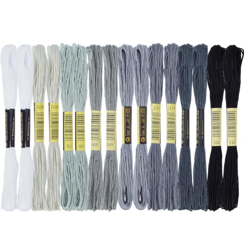 16 Skeins 131 Yards Multicolor Embroidery Thread Set 6 Ply 1.2mm Cotton Cross Stitch Embroidery Floss Friendship Bracelet String for Bracelet Making Knitting Stitching Sewing Crafts (Gray) - color: Gray-16 Skeins