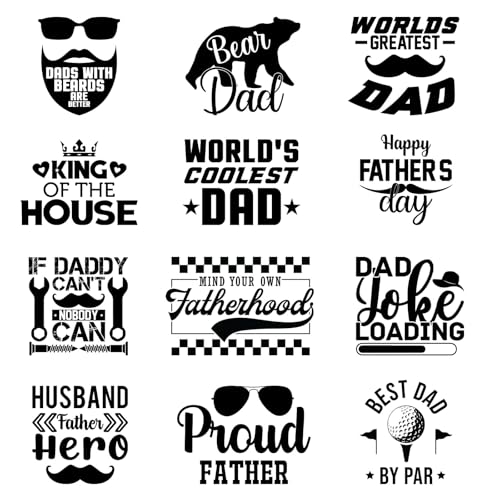 12pcs Fathers' Day Iron On Decals Thermal Transfer Stickers for Clothing Appliqued Sublimation Patches Iron On Transfer Designs Heat Press Vinyl for Shirts Pillow Covers - style: 12PCS-W01(Small)