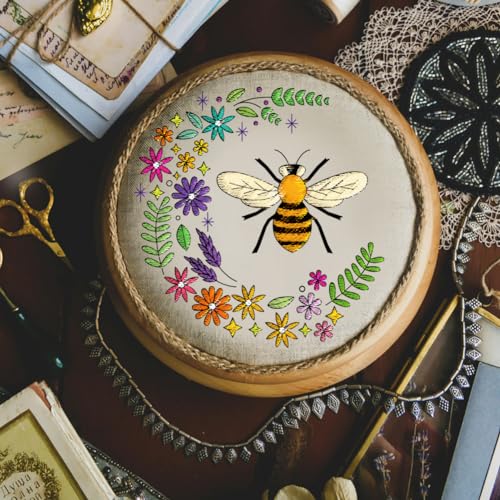 BENECREAT 4Sheets 20Pcs Wreath Bee and Mushroom Water Soluble Embroidery, 11.7x8.3inch Stick and Stitch Embroidery Paper Stabilizer Water Soluble Hand Sewing for Shirts, Coats, Bags - color: Wreath Bee and Mushroom