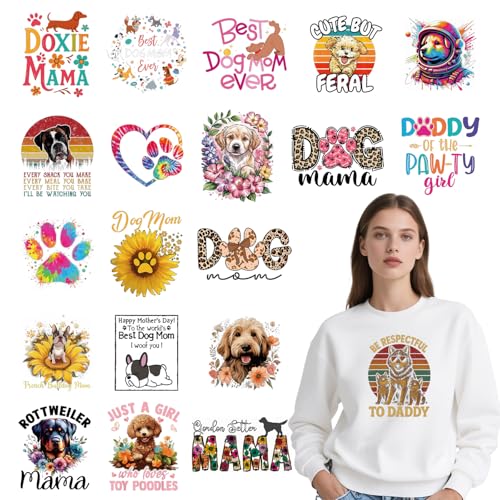 Dtf Transfers Ready to Press - 20Pcs Dog Mom Iron on Transfers for Tshirts, Dog Owners Iron on Decal Patches, Pet Animal Lovers Heat Sublimation Stickers for DIY Clothes Hat Bags Pillows Gifts - color: Dog Mom185