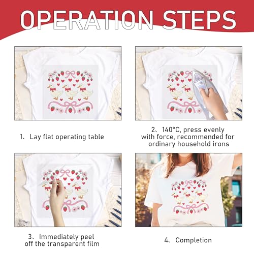 Dazoratix Strawberry Iron on Transfers - 20 Sheets Pink Coquettee Bow DTF Ready to Press Heat Patches Stickers Vinyl Decals for Girls Women T Shirts Clothes Pillow Bag DIY Crafts Appliques Decorations - style: Strawberry