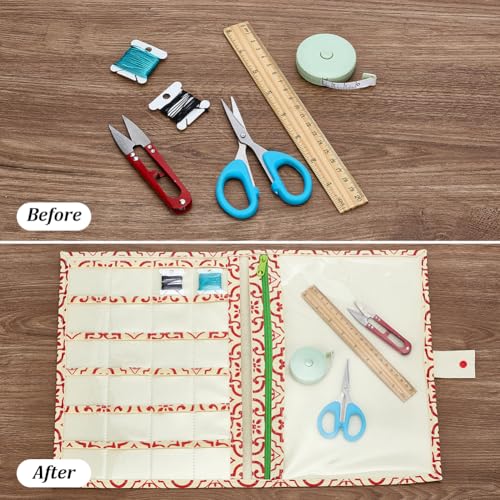 INFUNLY Versatile Needlework Portfolio Project Keeper 10"×13.5" Sewing Folder Needle and Thread Holder for Sewing Supplies Storage Portable Needlework Organiser for Home Traveler Adults Kids Beginner