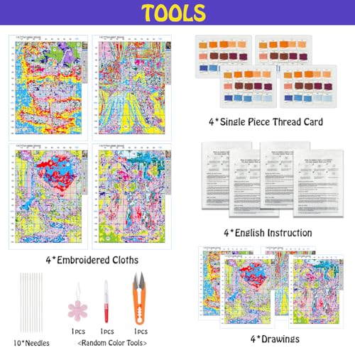 4 Packs Creative Elegant Ladies Theme Cross Stitch Painting Kits for Beginners Stamped Cross-Stitch Supplies Needlework preprint Embroidery Kits for Adults DIY Needlepoint Kits Embroidery Patterns