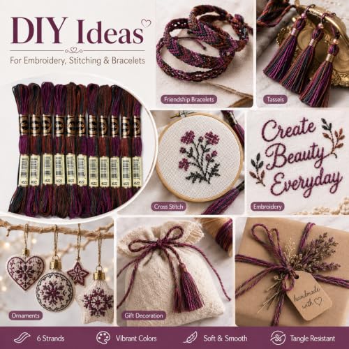 FASHEWELRY 10 Skeins Embroidery Floss Thread 0.5mm Dyed Cross Stitch Floss 6-Ply Friendship Bracelet String for Jewelry Making Bracelets Sewing Knitting Stitching Craft DIY (Deep Magenta) - color: Deep Magenta, size: 0.5mm