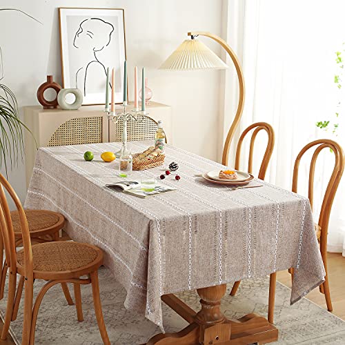 Chassic 60 x 104 inches Farmhouse Style Linen tablecloths, Wrinkle Resistant Washable Dining Room Table Cloths for 6 Foot Rectangle Tables - Hemstitch Light Coffee - color: Hemstitch Light Coffee, size: 104" x 60" (Rectangular)