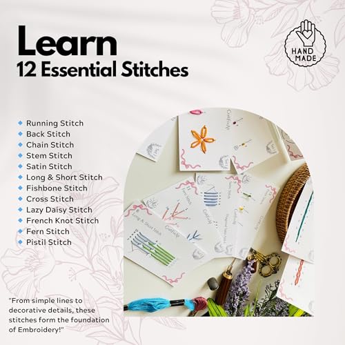 Perforated Embroidery Stitch Cards Starter DIY Kit, Beginner Colored Patterns, Premium Cardstock Cards, Complete Toolkit, Tools, Illustrated Step by Step Instructions Handmade Kit Gift for Her (Pink) - color: Pink
