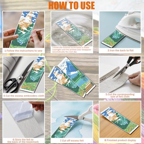 FREEBLOSS 6 Set Cross Stitch Bookmarks Kit Mountains&Rivers Stamped Cross Stitch Kit DIY Embroidery Bookmark Set with Instruction for Adults Beginners Gift for Reading Enthusiasts 8 * 2.4inch 11CT - style: Mountains&Rivers