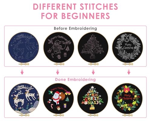 TINDTOP Christmas Embroidery Kit for Adult, Embroidery DIY Starter Kit - color: Christmas 4 Pack
