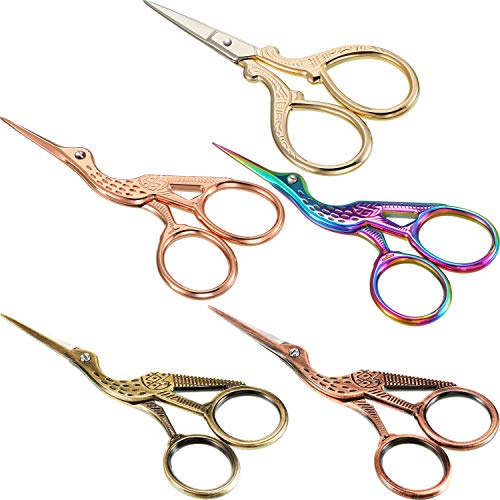 Honoson 5 Pcs Embroidery Scissors Stainless Steel Stork Design 3.6 Inch