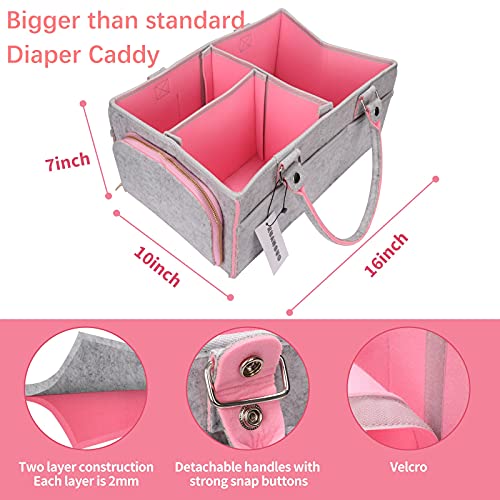 XUANGUO Large Felt Baby Diaper Caddy Organizer with Handles for Girls, Pink - color: pink