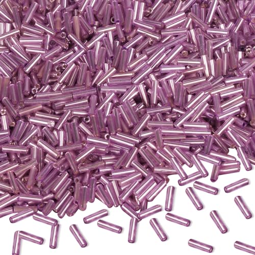 4000pcs Grape Purple Bugle Beads Bulk -Embroidery Beads,Long Tube Bead for Jewelry Making, Bracelet Necklaces Supplies,Craft DIY(7x2mm) - color: Grape Purple