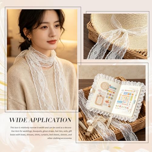 Lace Trim Ribbon, 10-Yard White Lace Ribbon, 2.3 Inch Width White Laces Trims Delicate Floral Pattern Ribbons for Crafts Sewing and Bridal Wedding Dress Applique Decorations - color: White023, Length: 10 Yard, Width: 2.3 inch