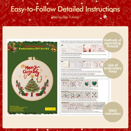 wtisan Christmas Embroidery Kit, Cross Stitch Kits for Beginners, Needlepoint with All Tools & Instructions, Stamped Hand Embroidery Starter Kit for Holiday Crafts & Xmas Home Decor, W18 - color: W18, size: 1 Pack