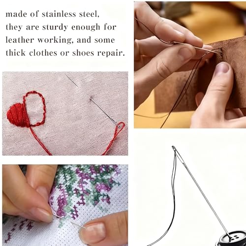‌50pcs Hand Sewing Needles Stainless Steel, 5 Sizes Large Eye Sharp Needles, Leather Needle Embroidery Thread with Threaders for Handsewing Art Crafts - size: 50