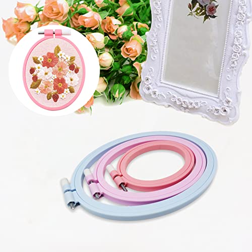 ZOCONE 3 Pcs 3 Size Oval Embroidery Hoops, ABS Plastic Embroidery Hoops Cross Stitch Hoops Embroidery Frames for Sewing, Needlework, Embroidery Projects (Size-7.5", 5.7",3.9") - style: 3 PCS,3 SIZE