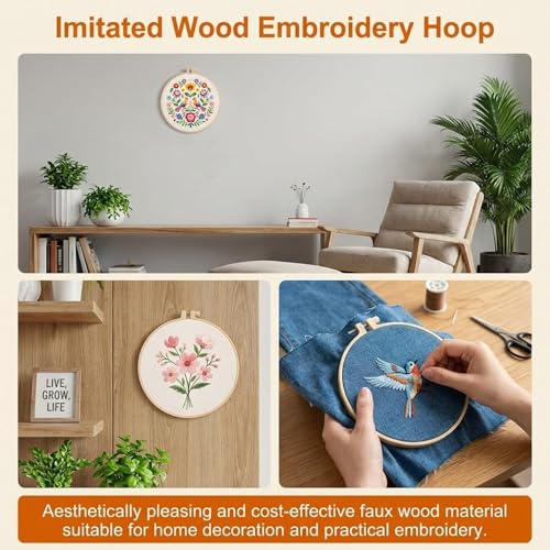2 PCS Cross Stitch Hoop, 6 Inch Round Embroidery Hoop Frame Imitated Wood Display Frame Embroidery Hoops Circle Cross Stitch Hoops Ring for Art Craft Sewing Hanging Ornaments Decoration