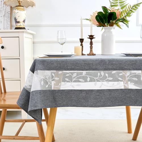 Polyester Fabric Tablecloth with Exquisite Embroidery Sheer Border-Waterproof/Wrinkle Resistant-for Dining,Indoor&Outdoor,Wedding,Holiday,Grey,Square 70x70Inch - color: Grey, size: 70" x 70" (Square)