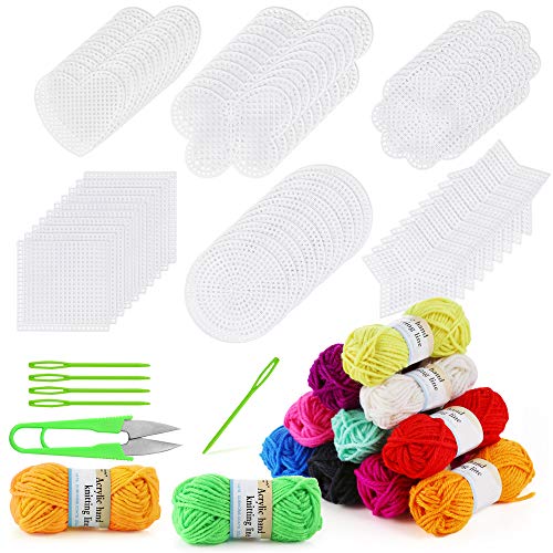 Pllieay 60 Pieces Mesh Plastic Canvas Kit Including Clear Plastic Canvas