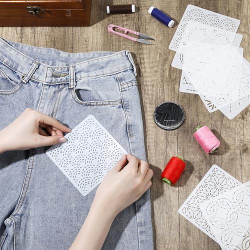 Affrolling 30 Pcs Plastic Sashiko Stencil 4.7 x 4.7 Inch Geometric Sashiko Pattern Template Drawing Line Quilting Stencil Embroidery Pattern Stabilizers for Sewing Hand Quilting and Embroidery - size: 4.7 x 4.7 Inch