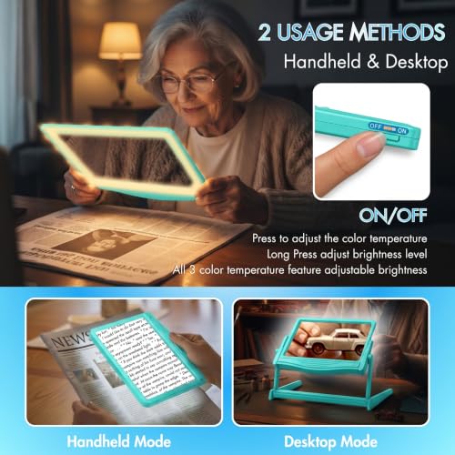 MAGNIPROS 5X LED Page Magnifying Glass, Detachable Stand, 3 Color Modes - color: Aqua
