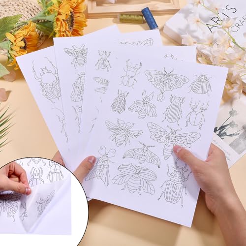 GLOBLELAND 4 Sheets Insect Water Soluble Embroidery Pattern 8.3×11.7 inch - color: Insect