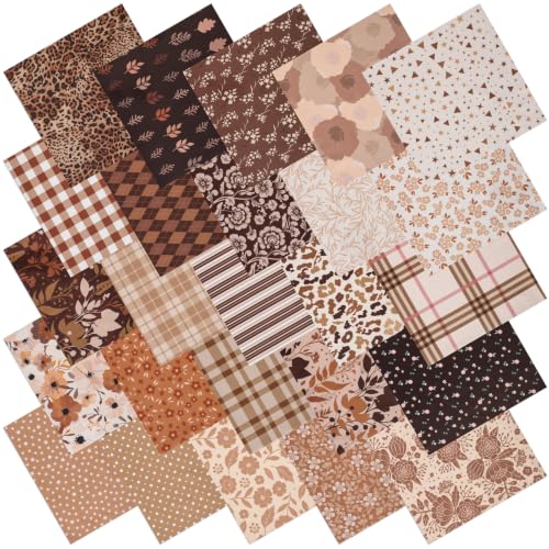 25 Pcs Brown Cotton Fabric Squares, 10 x 10 Inch, Precut - color: Brown Floral