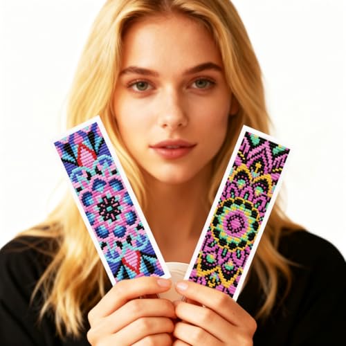 ORIGACH 6 Set Boho Mandala Cross Stitch Bookmark Kit for Beginner - style: Mandala