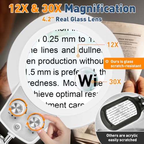 KIRKAS Magnifying Floor Lamp,12X 30X 11.2in Stable Base Magnifier White - color: White, size: 12X 30X 11.2inch