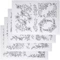 STSTR 4 PCS Flower Water Soluble Embroidery Patterns, Stick and Stitch Embroidery Transfer Patterns, Floral Embroidery Paper for Women Clothes Bags Hats (White, Black)