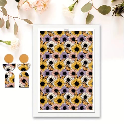 Polymer Clay Transfer Paper, 10 Pcs Sunflowers Pattern Shape Water Soluble Transfer Sheet for Polymer Clay Earrings Jewelry Making Disposable Stickers DIY Crafts 5.82X3.93 inch - color: Sunflowers