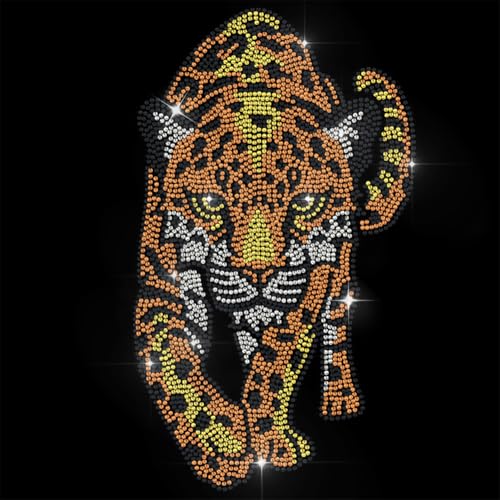 1 Pc Leopard Pattern Rhinestone Iron on Hotfix Transfer Decal, Bling DIY Patch Clothing Repair Applique T-Shirt Vest Shoes Hat Jacket Decor Clothing DIY Accessories - color: Leopard