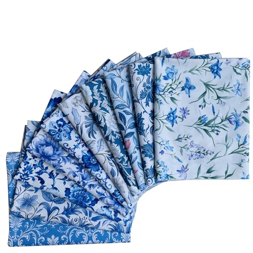 Fat Quarters Quilting Cotton Fabric Bundles for Sewing-10 PCS Blue Floral - color: New Blue Floral