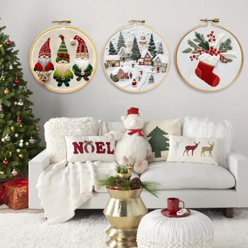 RUIQLXHANG Christmas Embroidery Kit, Christmas Gnomes Embroidery Kits for Beginners with Pattern, Cotton Threads, Needles, Instruction, 20cm Hoop, Gift for Mom, Grandma (Scepter Candy) - color: Scepter Candy