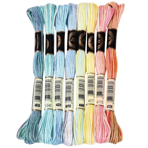 70 Yards 8 Skeins Gradient 6 Strands Mixed Color Cross Stitch Floss Variegated Embroidery Thread Colored Friendship Bracelet String Polyester Threads Set for Hand Sewing Making Craft Supply - color: Light Gradient Color, size: 70 Yards