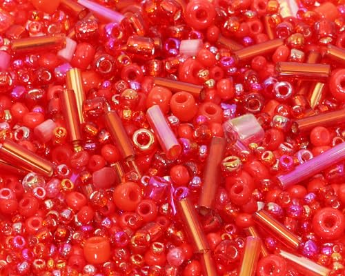 Mixed Craft Beads 1000Pcs/20g Glass Seed Tube Bead Bugle Bead 1.5-4.5mm Small Loose Spacer Beads for DIY Bracelets Necklace Earring Jewelry Making (Red) - color: Red