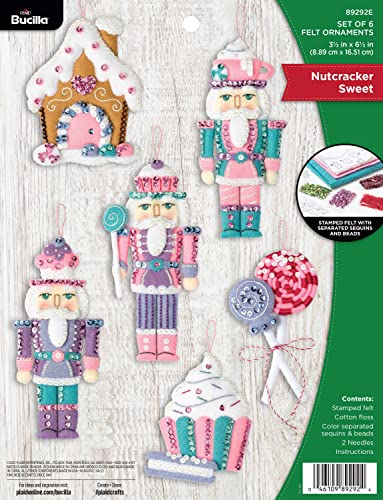 Bucilla Felt Applique 6 Piece Ornament Making Kit, Nutcracker Sweet, Perfect for DIY Arts and Crafts, 89292E