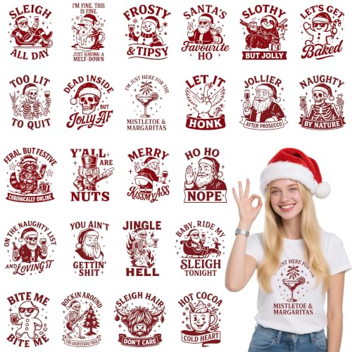 24 Sheets Funny Christmas Iron on Transfers for T-Shirts - color: Snarky Christmas