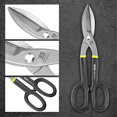12" Straight Pattern Tin Snips, Flat Blade Metal Cutters, Straight Shears - size: 12 Inch