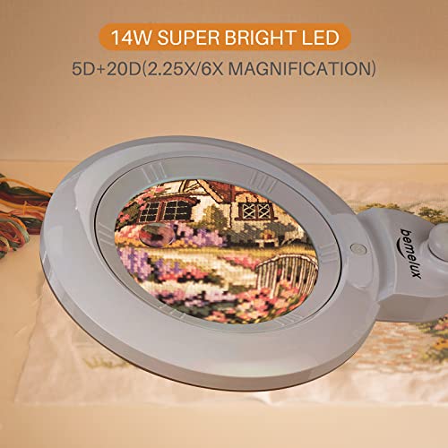 Bifocal Magnifying Lamp with Clamp, 5D with 20D, White - color: White